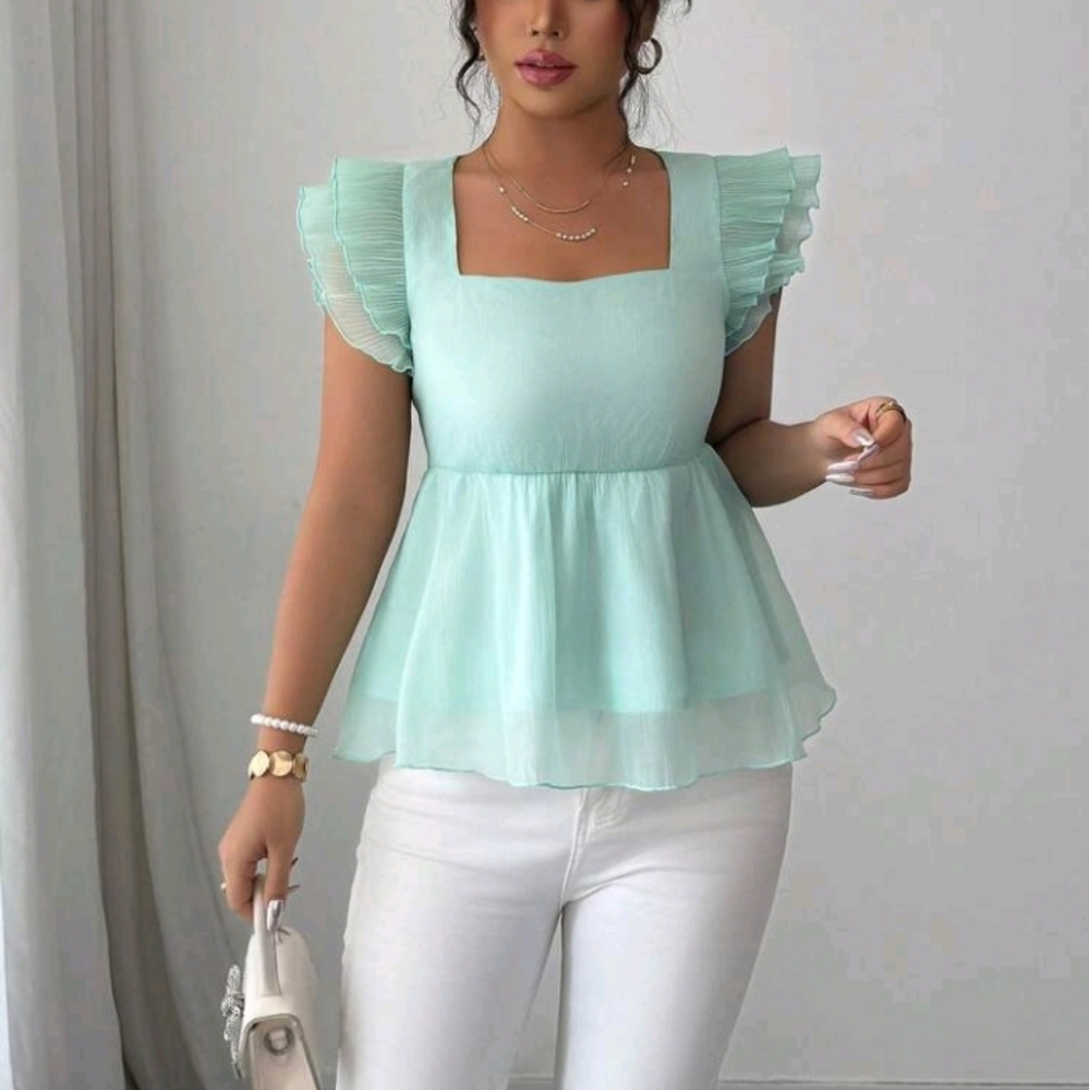 Neck Cap Sleeve Splice Women's Blouse - Picture 4 of 4